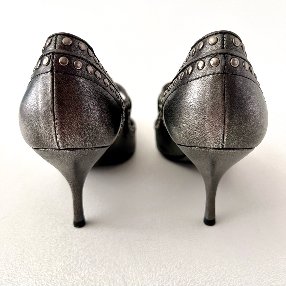 New PRADA | Dark Gray Metallic Studded Mary Jane Pointed Pumps Heels EU 38 New - Picture 11 of 15
